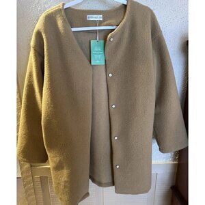 Aryn K Shaggy Snap-Front Camel Brown Cardigan